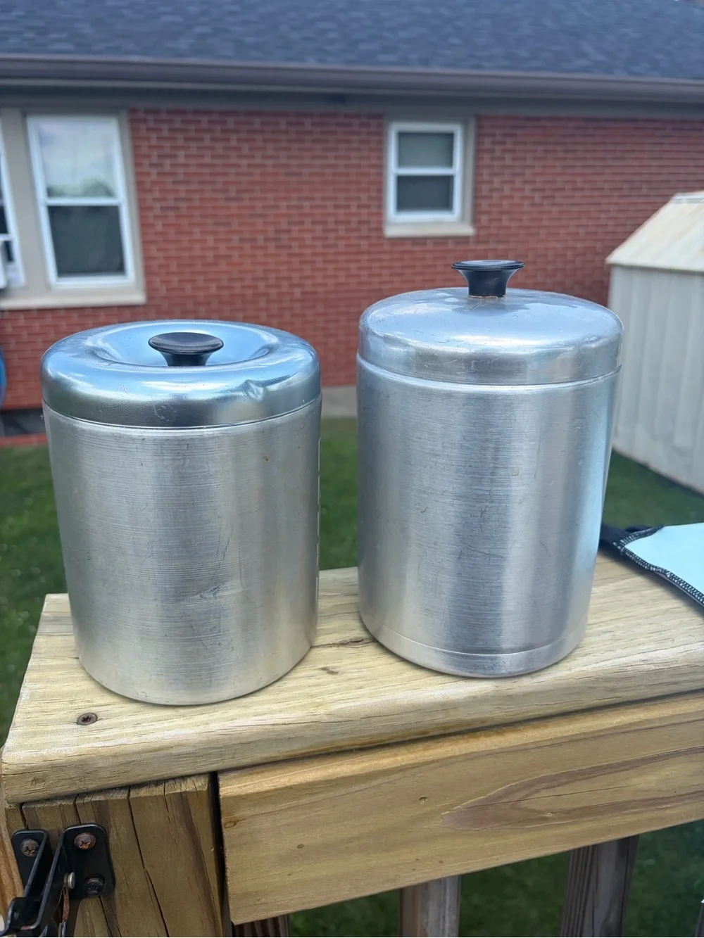 Vintage Italy & Japan  Aluminum Sugar & Flour  Metal Canister Kitchen MCM Retro